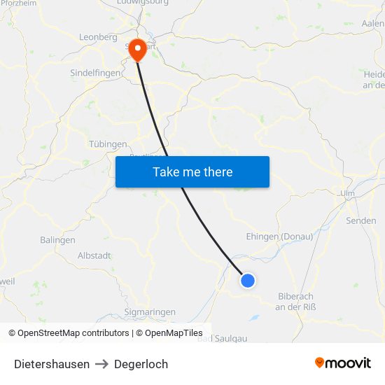Dietershausen to Degerloch map