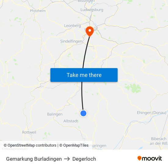 Gemarkung Burladingen to Degerloch map