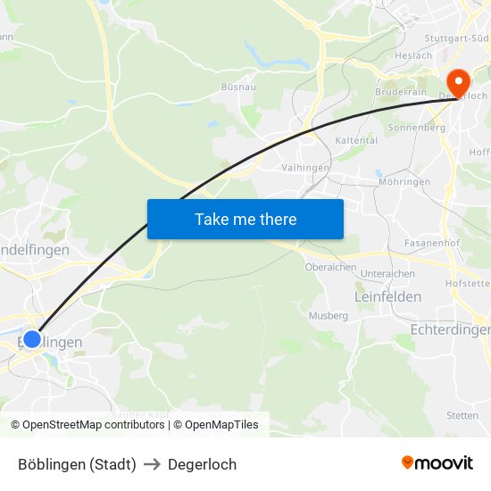 Böblingen (Stadt) to Degerloch map