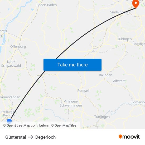 Günterstal to Degerloch map