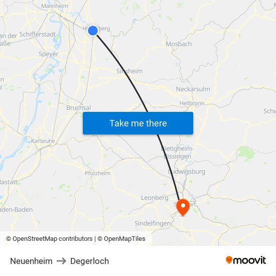 Neuenheim to Degerloch map