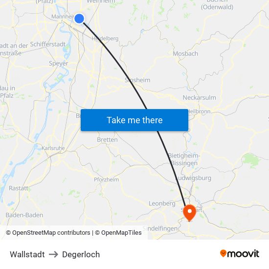 Wallstadt to Degerloch map