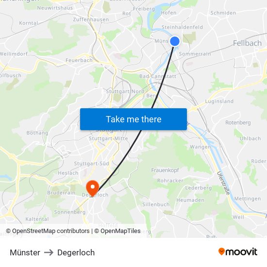 Münster to Degerloch map