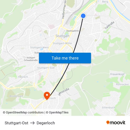 Stuttgart-Ost to Degerloch map