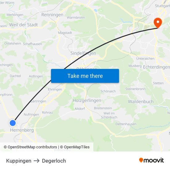 Kuppingen to Degerloch map