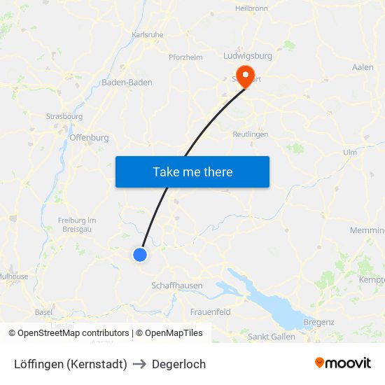 Löffingen (Kernstadt) to Degerloch map