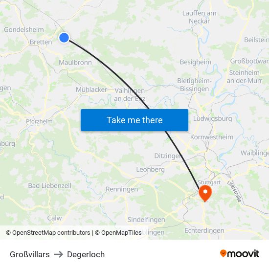 Großvillars to Degerloch map