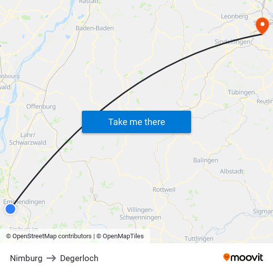 Nimburg to Degerloch map