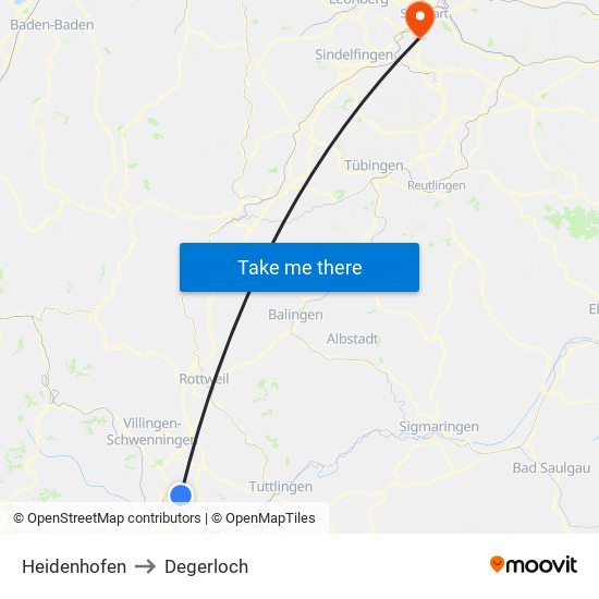 Heidenhofen to Degerloch map