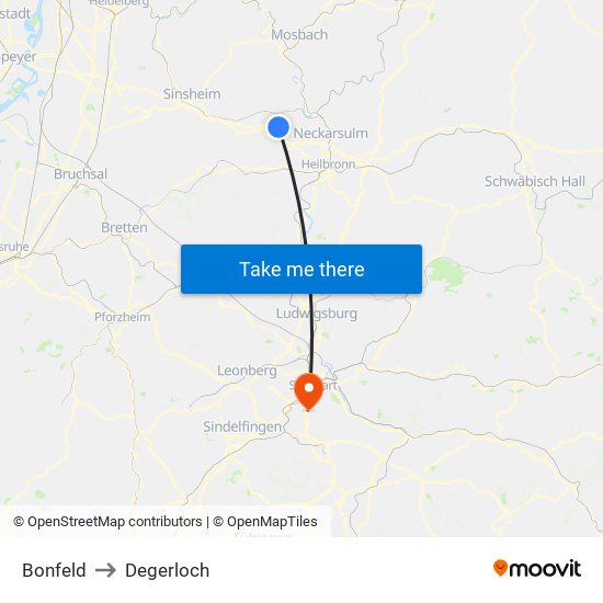 Bonfeld to Degerloch map