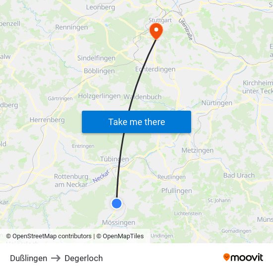 Dußlingen to Degerloch map