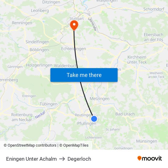 Eningen Unter Achalm to Degerloch map