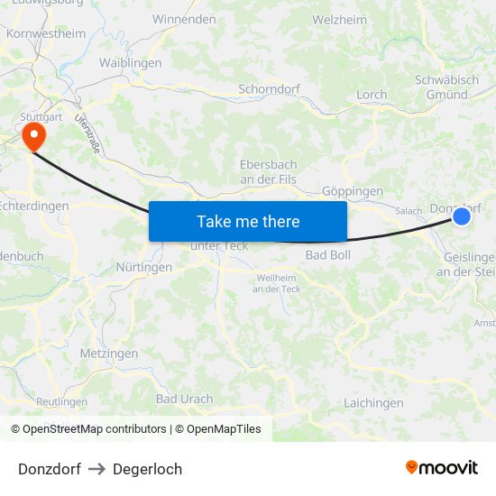 Donzdorf to Degerloch map