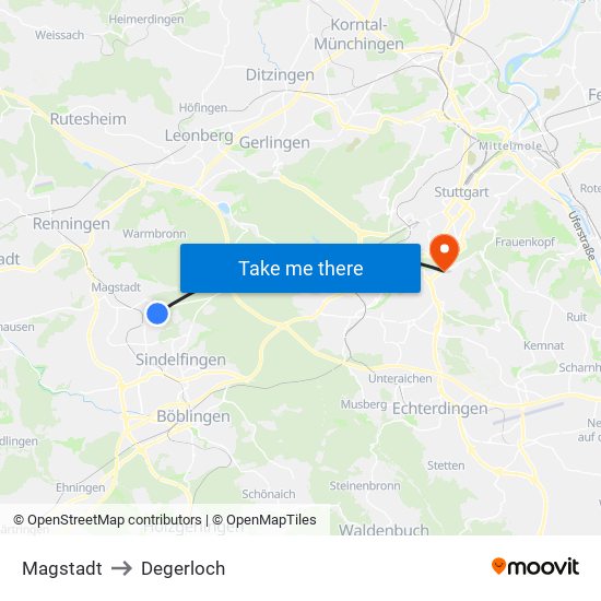 Magstadt to Degerloch map