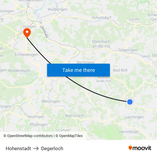 Hohenstadt to Degerloch map