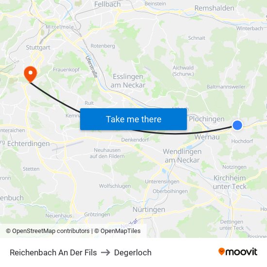 Reichenbach An Der Fils to Degerloch map