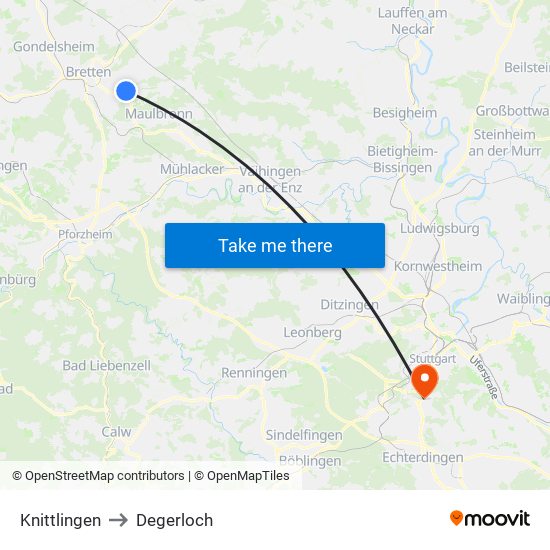 Knittlingen to Degerloch map