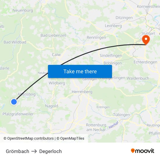 Grömbach to Degerloch map