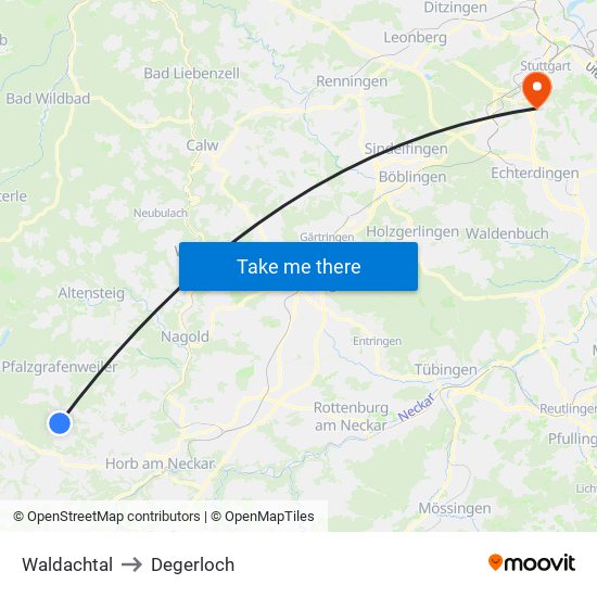 Waldachtal to Degerloch map