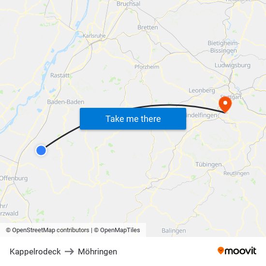 Kappelrodeck to Möhringen map