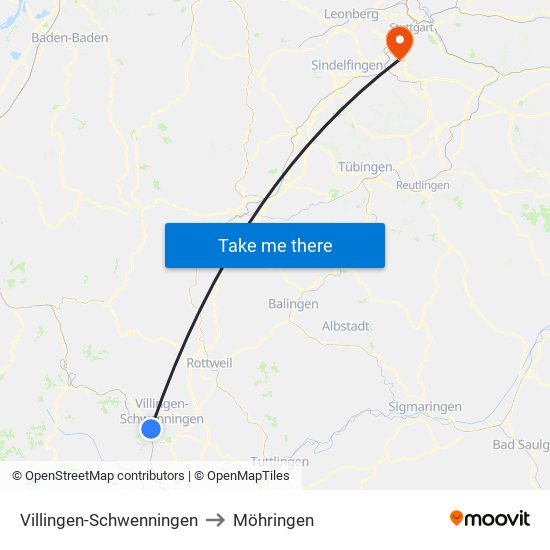 Villingen-Schwenningen to Möhringen map