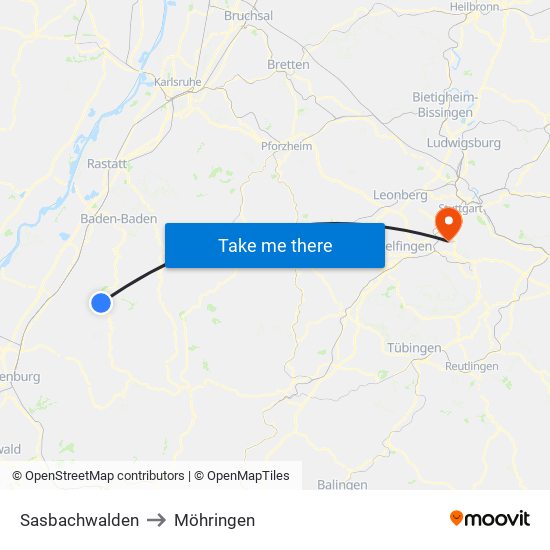 Sasbachwalden to Möhringen map