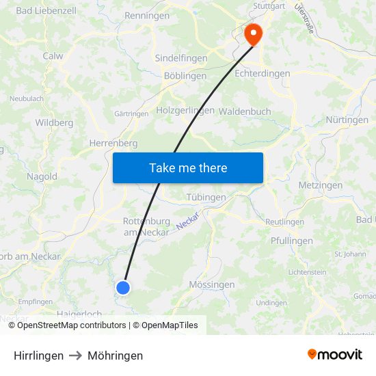 Hirrlingen to Möhringen map