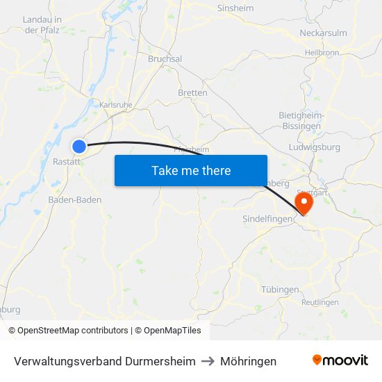 Verwaltungsverband Durmersheim to Möhringen map