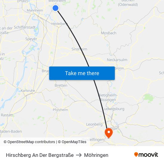 Hirschberg An Der Bergstraße to Möhringen map