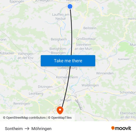 Sontheim to Möhringen map