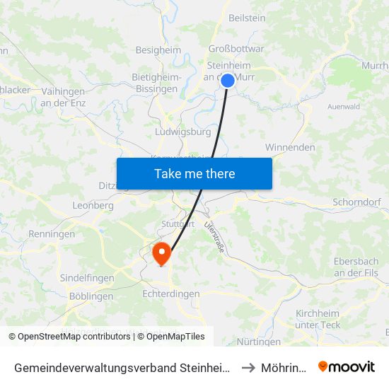 Gemeindeverwaltungsverband Steinheim-Murr to Möhringen map