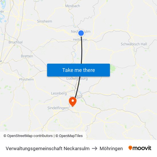 Verwaltungsgemeinschaft Neckarsulm to Möhringen map