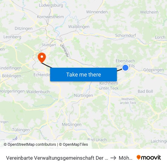 Vereinbarte Verwaltungsgemeinschaft Der Stadt Ebersbach An Der Fils to Möhringen map