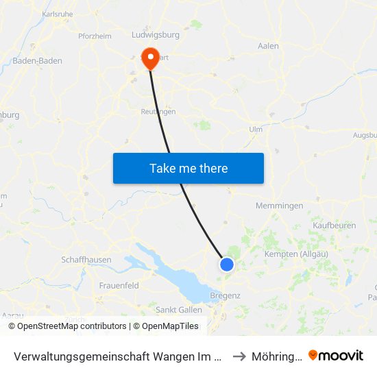 Verwaltungsgemeinschaft Wangen Im Allgäu to Möhringen map