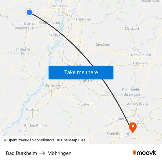 Bad Dürkheim to Möhringen map