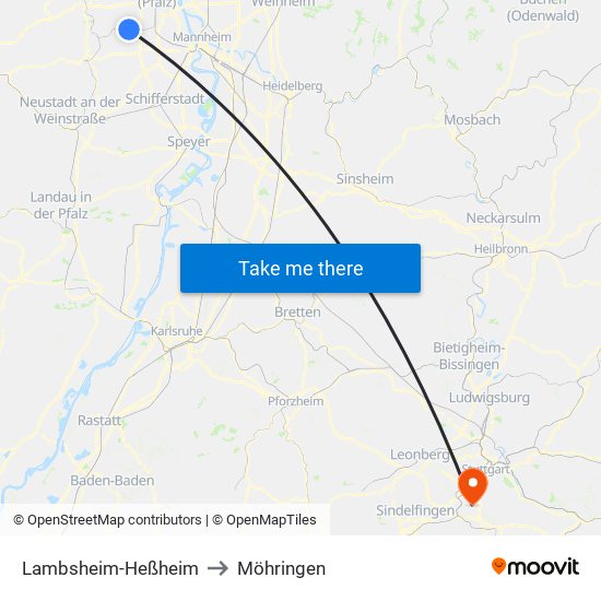 Lambsheim-Heßheim to Möhringen map