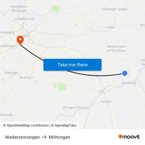 Niederstotzingen to Möhringen map