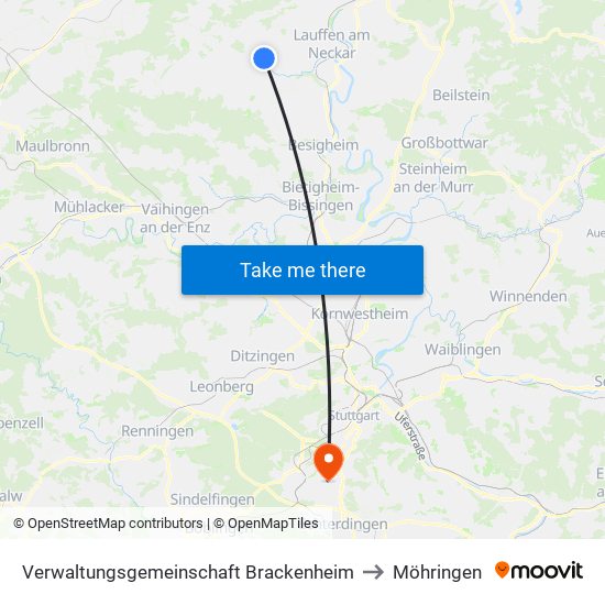 Verwaltungsgemeinschaft Brackenheim to Möhringen map