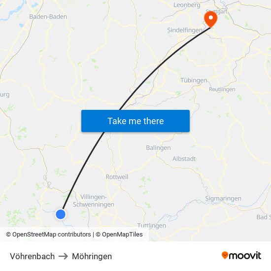 Vöhrenbach to Möhringen map