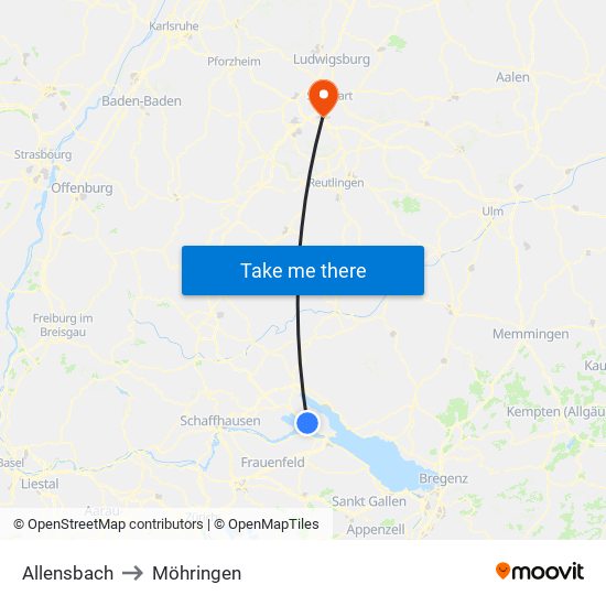 Allensbach to Möhringen map