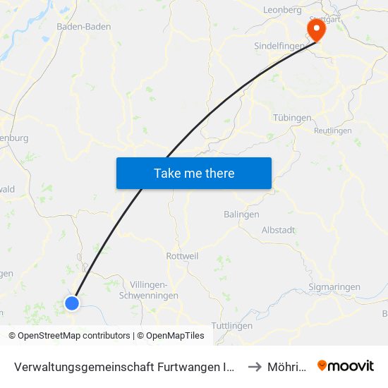 Verwaltungsgemeinschaft Furtwangen Im Schwarzwald to Möhringen map