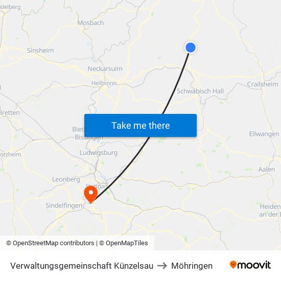 Verwaltungsgemeinschaft Künzelsau to Möhringen map