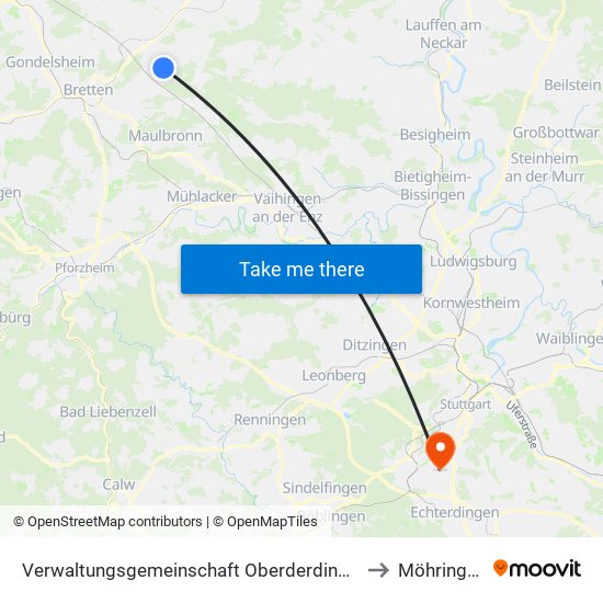 Verwaltungsgemeinschaft Oberderdingen to Möhringen map