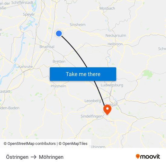 Östringen to Möhringen map