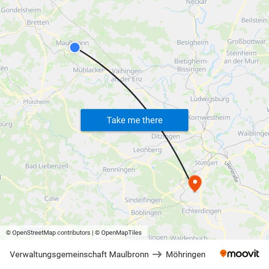 Verwaltungsgemeinschaft Maulbronn to Möhringen map