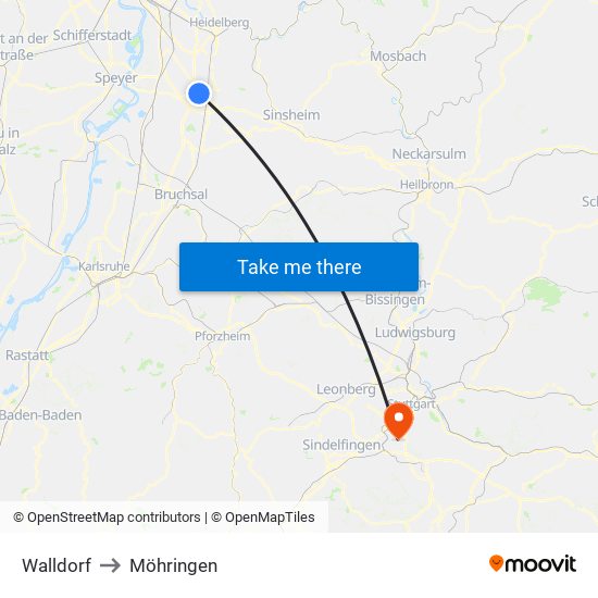 Walldorf to Möhringen map