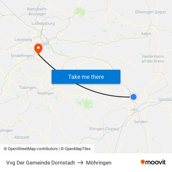 Vvg Der Gemeinde Dornstadt to Möhringen map