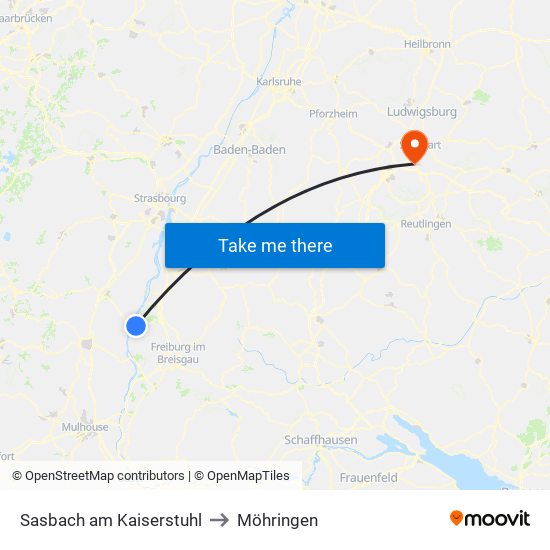Sasbach am Kaiserstuhl to Möhringen map
