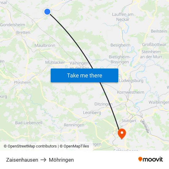 Zaisenhausen to Möhringen map