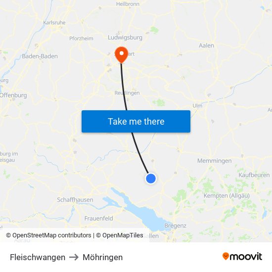 Fleischwangen to Möhringen map